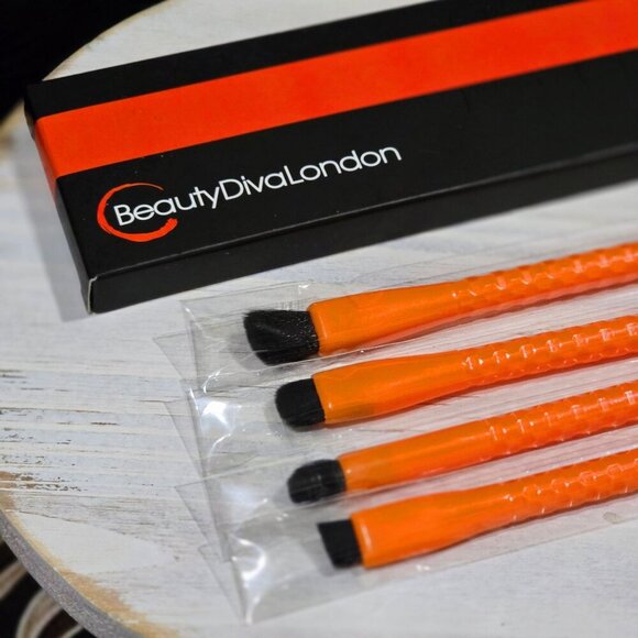 BeautyDivaLondon Eye Brush Set–Vegan, Orange Textured Handles 4-Piece - Picture 3 of 4